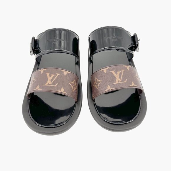 Louis Vuitton Sunbath Flat Mules EU 40 US 10 LV Monogram Black Slide Sandal - Picture 3 of 13